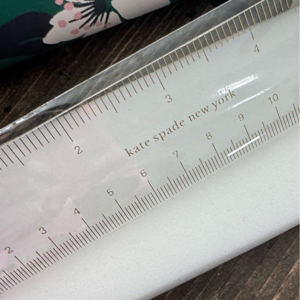 Kate Spade ♠️ Green Floral Pencil Case with Accessories: ruler eraser&sharpener - Picture 4 of 11